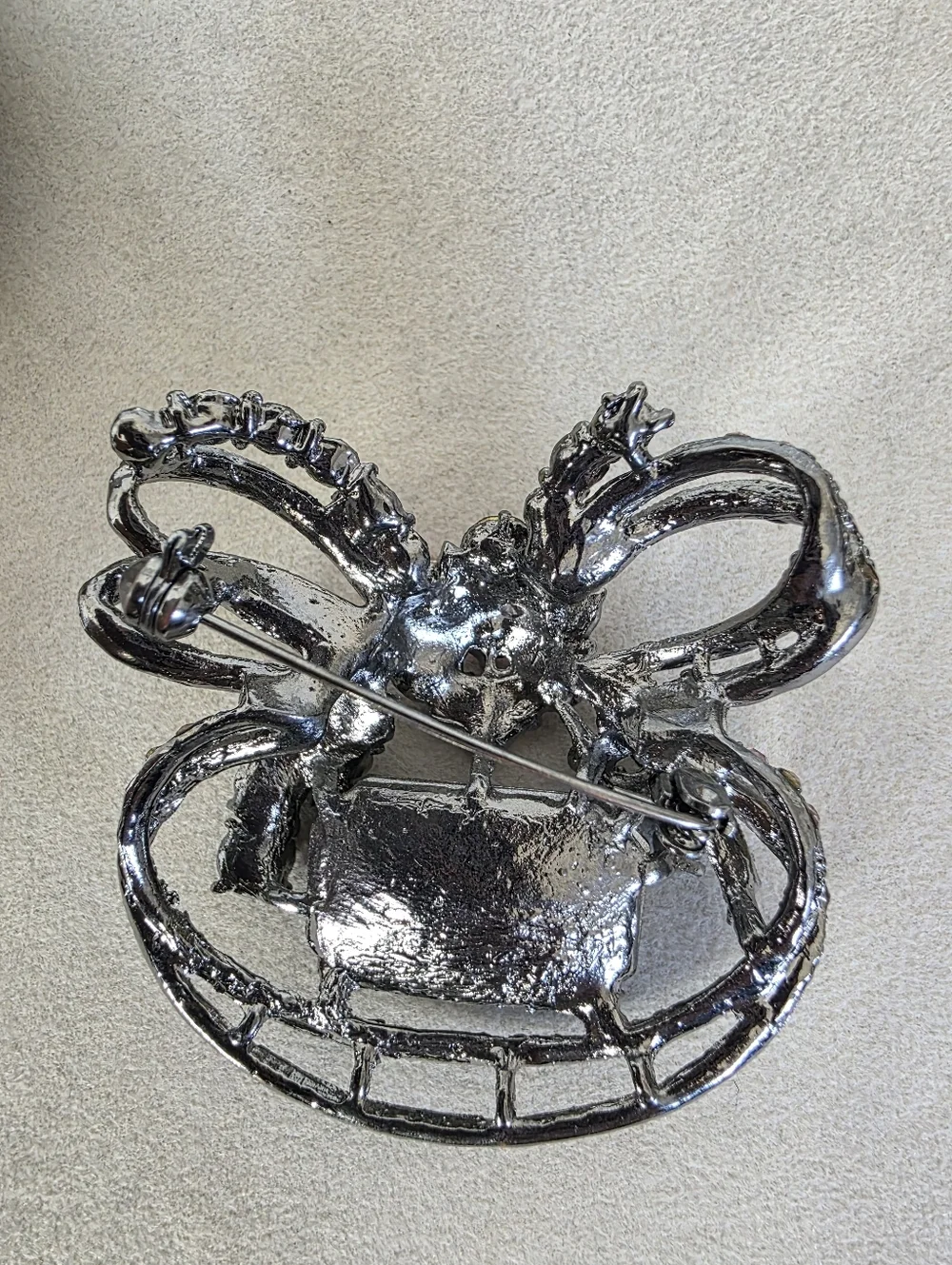 Purple & Pink Rhinestone Bow Brooch – Gunmetal Tone Statement Pin